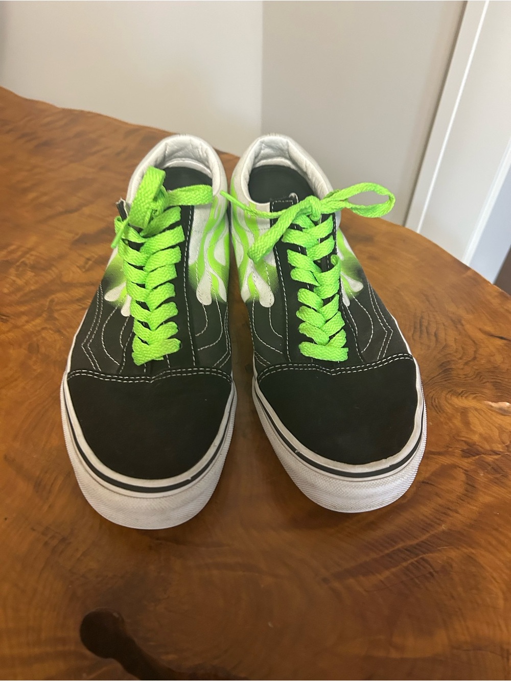 Vans Old Skool Neon Green Flame Low Top Y2K Sneakers - Men's 7.5 / Women's 9
